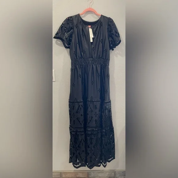 NWT Anthropologie The Somerset Maxi Dress: Faux Leather Embroidered Edition L - Picture 4 of 13